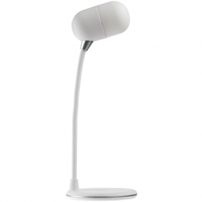 Лампа с колонкой и беспроводной зарядкой lampaTon, белая, вид сбоку