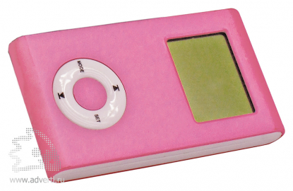 Калькулятор раздвижной с календарем и часами, розовый, сложенный