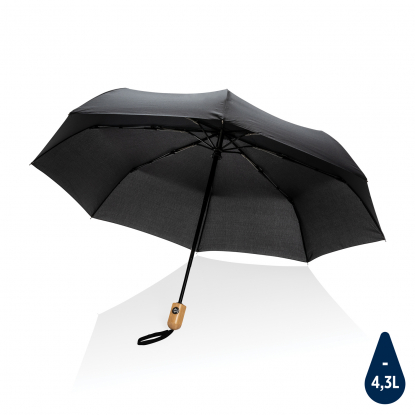 Автоматический зонт Impact из RPET AWARE™ с бамбуковой ручкой, d94 см, черный