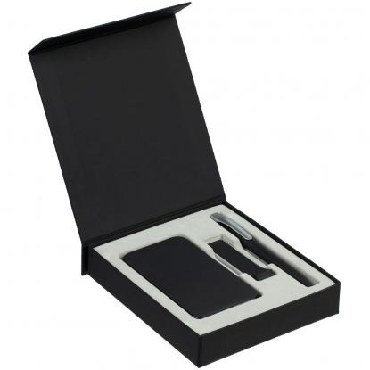 Коробка Latern для аккумулятора 5000 мАч, флешки и ручки, черная, пример наполнения
