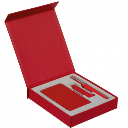 Коробка Latern для аккумулятора 5000 мАч, флешки и ручки, красная, пример наполнения