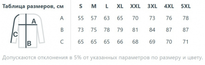 Размерная таблица ветровки Stratus, мужской