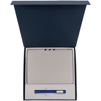 Коробка Memoria под ежедневник и ручку, синяя, пример наполнения
