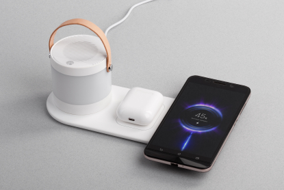 Настольная беспроводная (15W) зарядная станция Smart Home с bluetooth колонкой-лампой