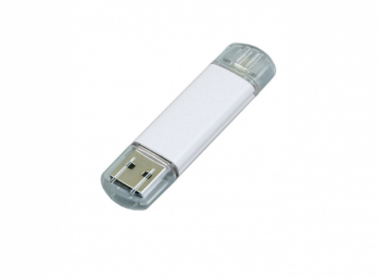 Флешка c дополнительным разъемом Micro USB 3-in-1 TypeC, белая