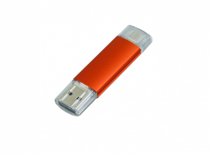 Флешка c дополнительным разъемом Micro USB 3-in-1 TypeC, оранжевая