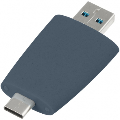 Флешка Pebble Type-C, USB 3.0, серо-синяя, с обратной стороны