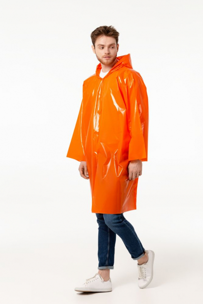 Дождевик-плащ CloudTime, оранжевый, вид спереди