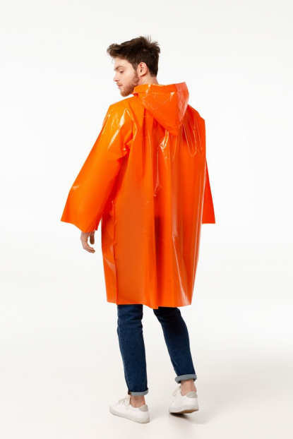 Дождевик-плащ CloudTime, оранжевый, вид сзади