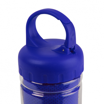 Полотенце спортивное Active в пластиковом боксе с карабином, синее, крышка бутылки