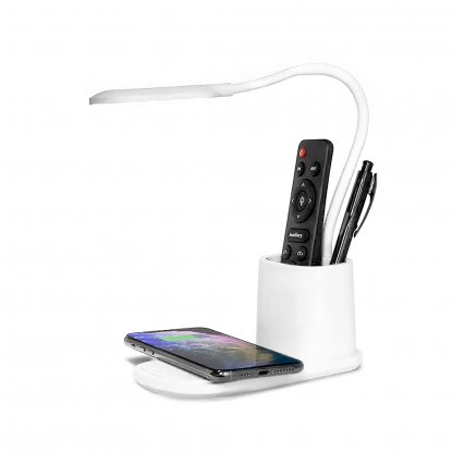 Настольная лампа Tenza с беспроводной зарядкой и держателем для ручек, белая