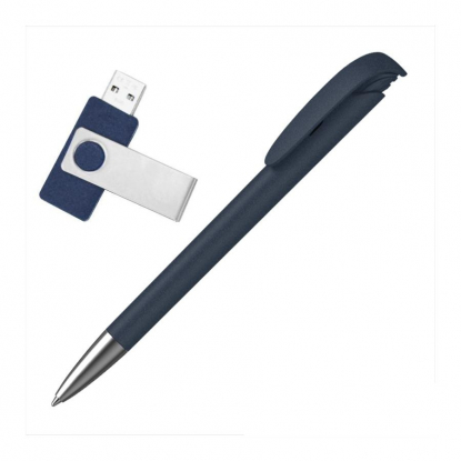 Набор ручка JONA Softgrip M + флеш-карта TWISTA Softgrip MS 8/16 Гб в футляре, синий, наполнение