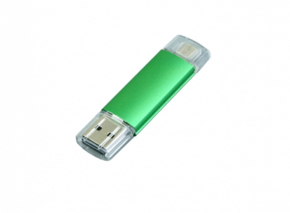 Флешка c дополнительным разъемом Micro USB 3-in-1 TypeC, зелёная