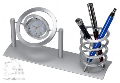Подставка для канцелярских принадлежностей с часами Орбита