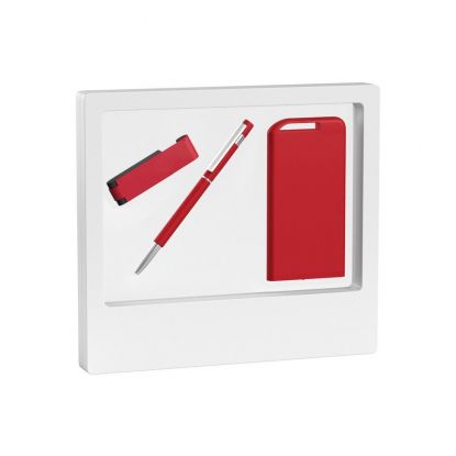 Набор ручка Star + флеш-карта Case 8 Гб + зарядник Theta 4000 mAh в белом футляре, красный