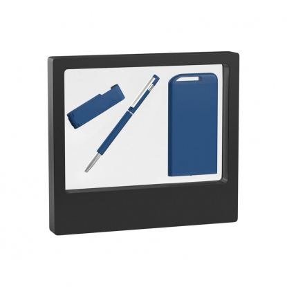 Набор ручка Star + флеш-карта Case 8 Гб + зарядник Theta 4000 mAh в черном футляре, синий