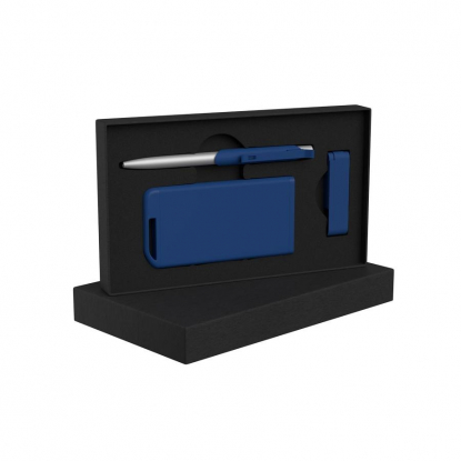 Набор ручка Skil+ флеш-карта Case 8 Гб + зарядное устройство Theta 4000 mAh в футляре, синий