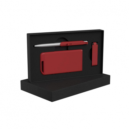 Набор ручка Skil+ флеш-карта Case 8 Гб + зарядное устройство Theta 4000 mAh в футляре, красный