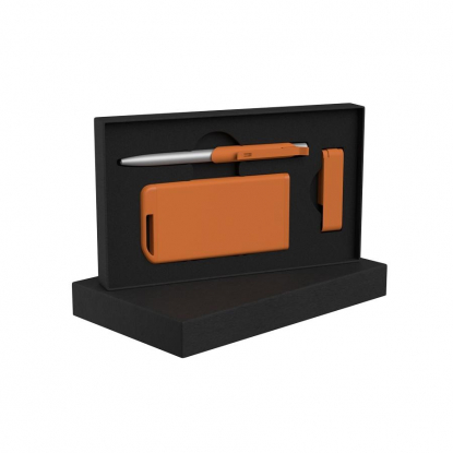 Набор ручка Skil+ флеш-карта Case 8 Гб + зарядное устройство Theta 4000 mAh в футляре, оранжевый