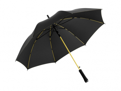 Зонт-трость Colorline с цветными спицами и куполом из переработанного пластика, черный с желтым