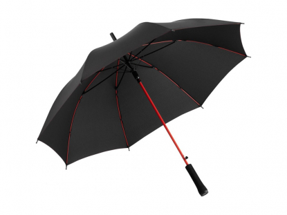 Зонт-трость Colorline с цветными спицами и куполом из переработанного пластика, черный с красным