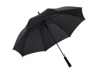 Зонт-трость Colorline с цветными спицами и куполом из переработанного пластика, черный с синим
