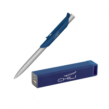 Набор ручка Skil + зарядное устройство Chida 2800 mAh в футляре, синий