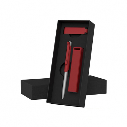 Набор ручка Skil + флешка Case 8Гб + зарядное устройство Chida 2800 mAh, красный
