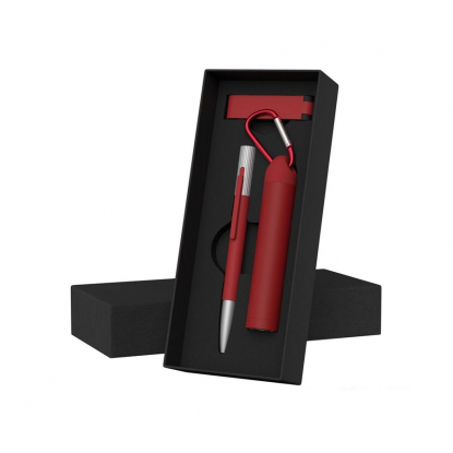 Набор ручка Clas + флеш-карта Case 8Гб + зарядное устройство Minty, емкость 2800 mAh, в футляре, красный