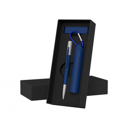 Набор ручка Clas + флеш-карта Case 8Гб + зарядное устройство Minty, емкость 2800 mAh, в футляре, синий