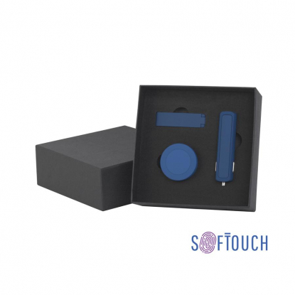 Набор автомобильное ЗУ Slam + флешка Case 16 Гб + магнитный держатель Allo, soft touch, темно-синий