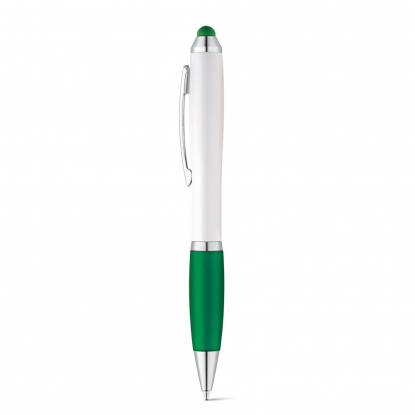 Шариковая ручка с зажимом из металла SANS, белая с зеленым