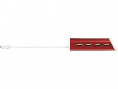 USB Hub на 4 порта с подставкой для телефона, красный, вид со стороны разъемов