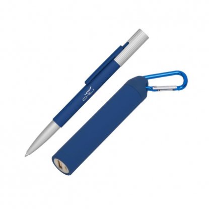 Набор ручка Clas + зарядное устройство Minty 2800 mAh в футляре, синий, наполнение