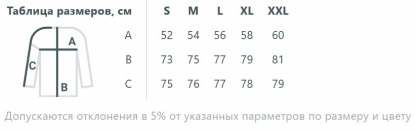 Размерная таблица куртки Kokon, унисекс