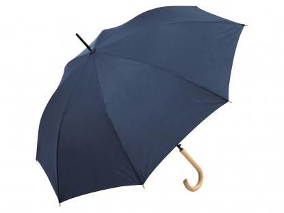 Зонт-трость Okobrella с деревянной ручкой и куполом из переработанного пластика, синий