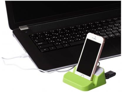 Подставка для телефона-USB Hub Hopper, салатовая, пример использования