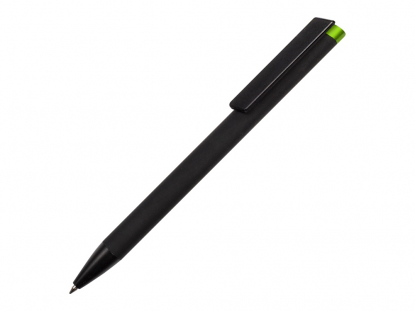 Ручка металлическая шариковая Taper Metal soft-touch, черная с зеленым яблоком