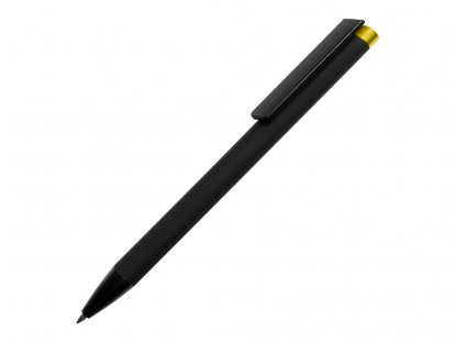 Ручка металлическая шариковая Taper Metal soft-touch, черная с желтым
