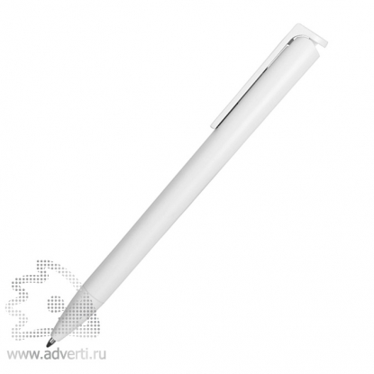 Ручка пластиковая шариковая Fillip, белая, сбоку, стержень выдвинут