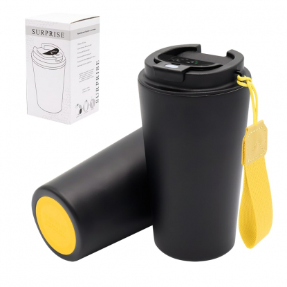 Термокружка Surprise To Go с индикатором, чёрная с желтым