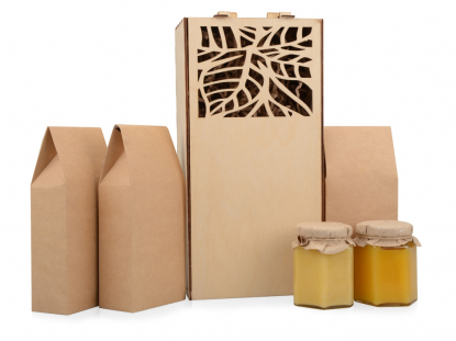 Подарочный набор Flavo с ассорти мёда, чая в деревянной коробке