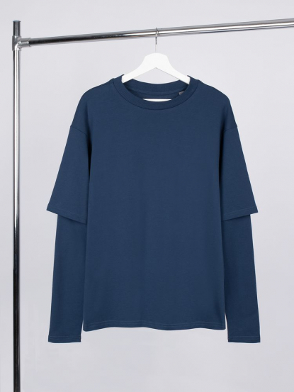Футболка оверсайз с двойным рукавом Kosmos, тёмно-синяя