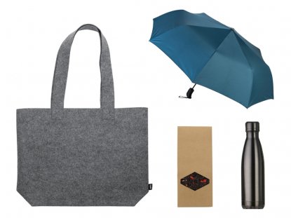 Подарочный набор с зонтом и термобутылкой в шоппере, синий