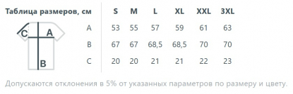 Размерная таблица футболки Tervu, унисекс