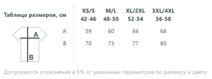 Размерная таблица жилета двустороннего V2