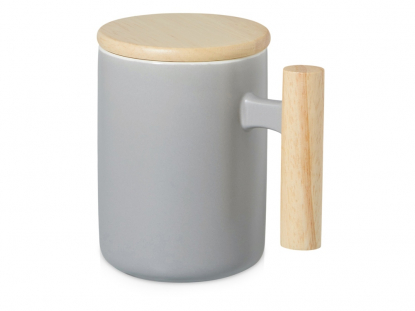 Кружка с ручкой и крышкой из каучукового дерева Jeny, серая