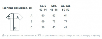 Размерная таблица футболки T2, унисекс