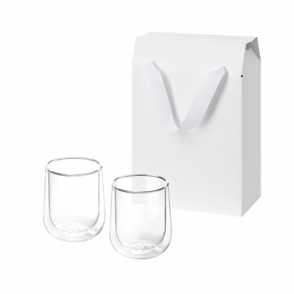 Подарочный набор 2 стеклянных стакана Lungo в коробке-пакете, белый