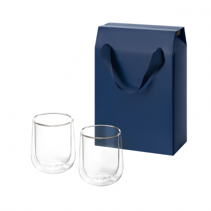 Подарочный набор 2 стеклянных стакана Lungo в коробке, синий